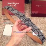 Perfect Replica Salvatoye Ferragamo Gray Belt With Stainless Steel And Black Buckle